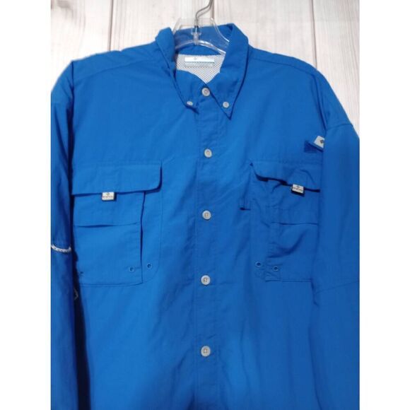Columbia Shirt Men's Large Omni-Shade Fishing Gear Button Front Blue Long Sleeve - Picture 3 of 9